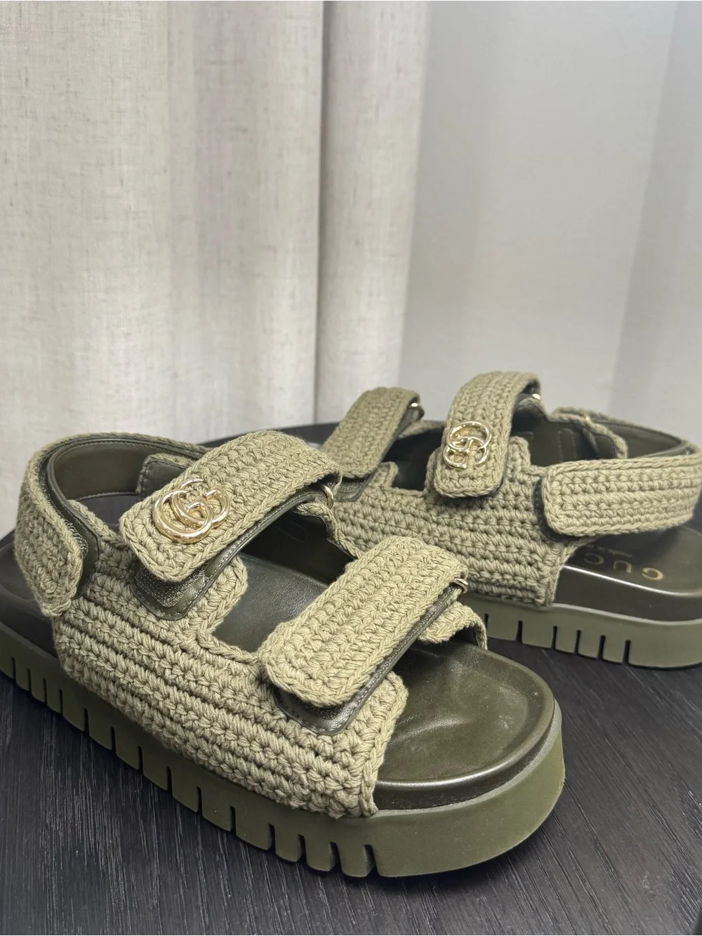 Gucci GG Crochet Platform Dad Strap Sandals Green 37